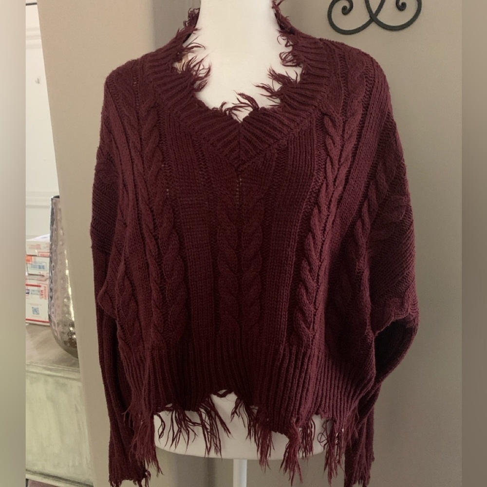 XL Rewind Fringed Burgundy Sweater Preloved